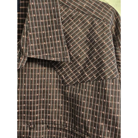 Panhandle Slim Western Shirt Mens Sz 17 36 Black Pearl Snaps Brown with Stripes - Picture 5 of 12